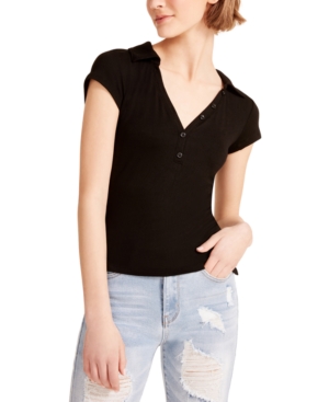 Madden Girl Juniors' Cap-Sleeve Polo Top