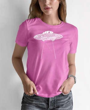 La Pop Art Women's Word Art Flying Saucer Ufo T-shirt In Pink