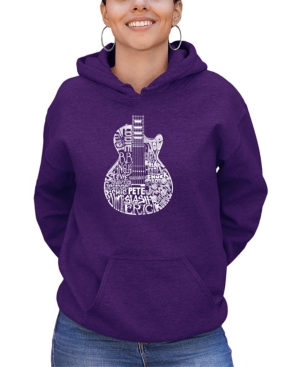La Pop Art Women's Word Art Rock Guitar Head Hooded Sweatshirt In Purple