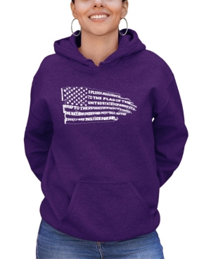 La Pop Art Women's Word Art Pledge Of Allegiance Flag Hooded Sweatshirt In Purple