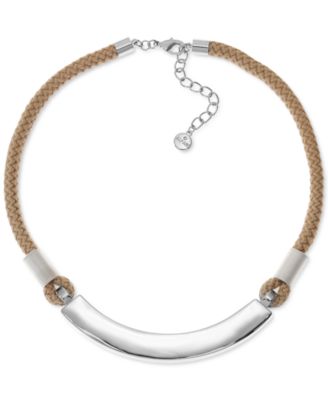 Alfani - Silver-Tone Curved Bar & Braided Rope Statement Necklace, 17"+ 2" extender