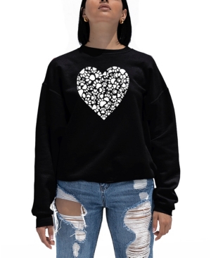 Women's Word Art Paw Prints Heart Crewneck Sweatshirt