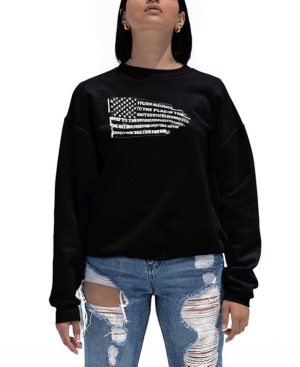 LA POP ART WOMEN'S WORD ART PLEDGE OF ALLEGIANCE FLAG CREWNECK SWEATSHIRT 