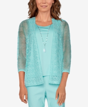 Alfred Dunner Petite Classics Layered-look Necklace Top In Mint