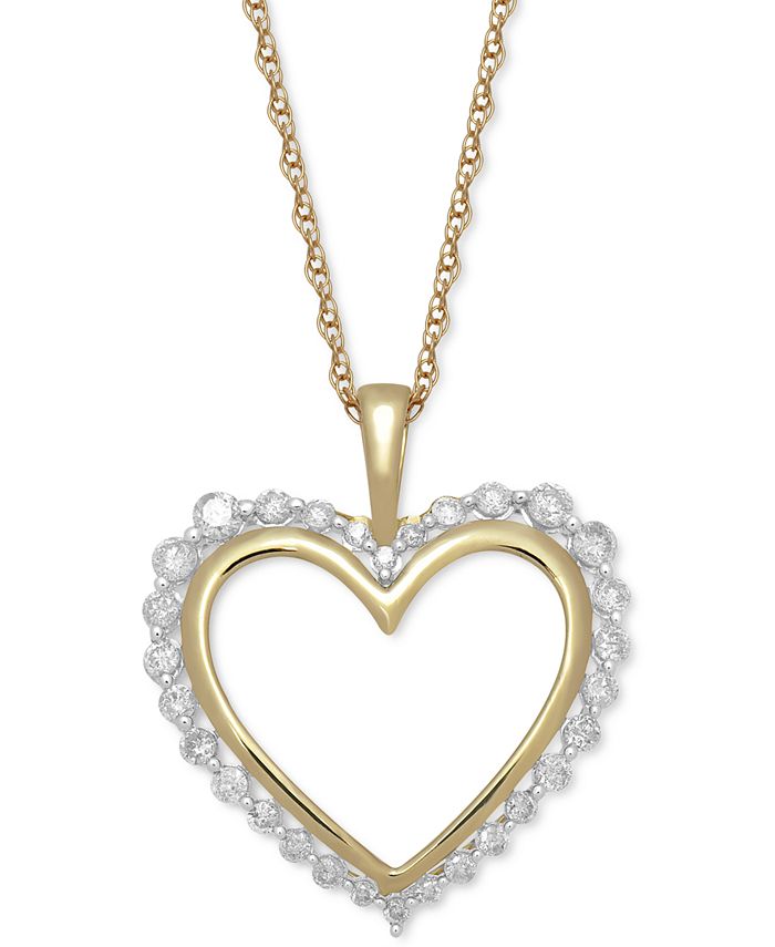 Macy's - Diamond Open Heart 18" Pendant Necklace (1/2 ct. t.w.) in 10k Gold, 16" + 2" extender