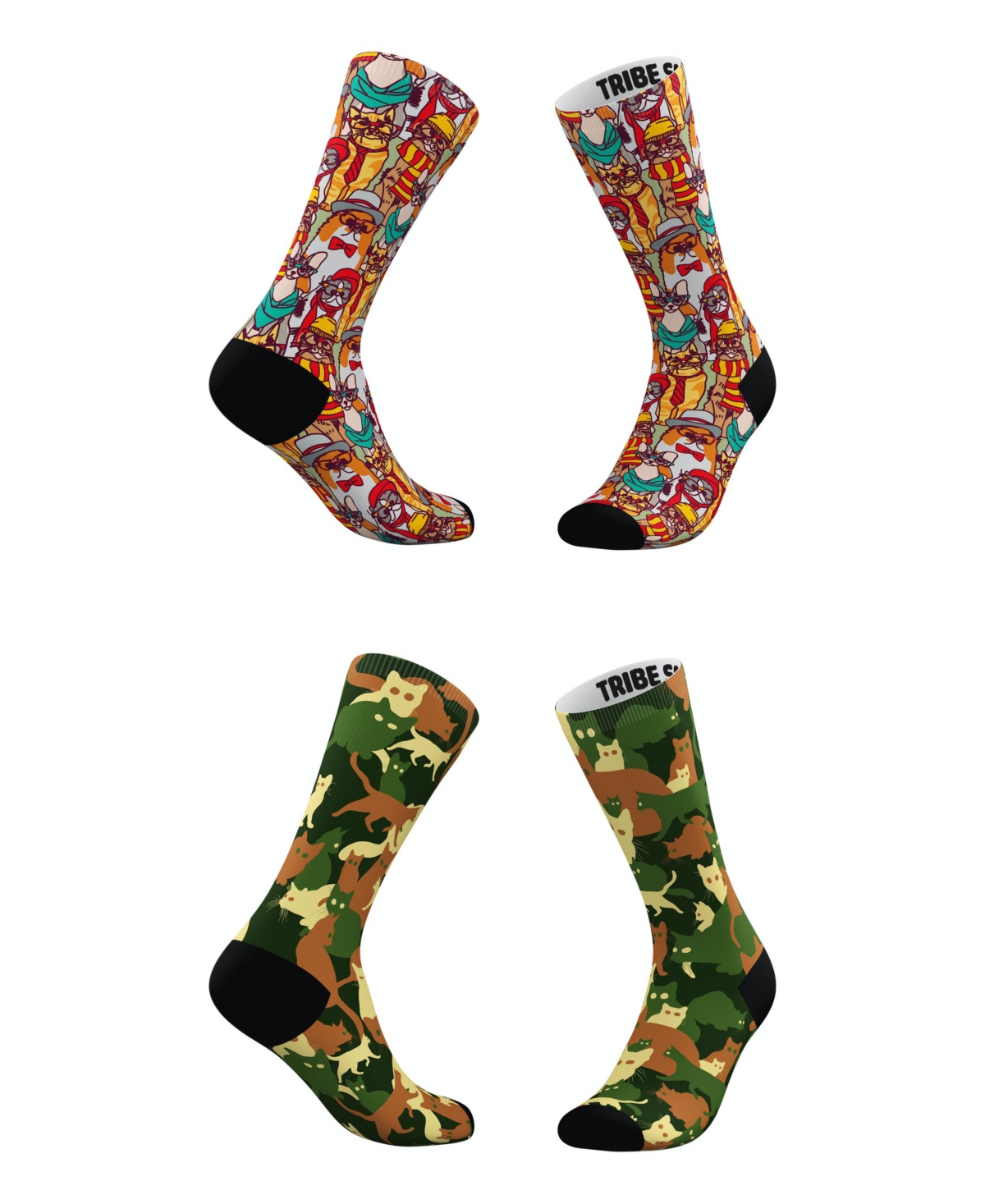 Men's and Women's Hipster Cat-Moflage Socks, Set of 2 - Assorted Pre-Pack