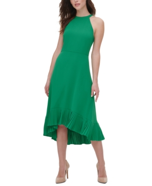 Kensie Pleated Midi Dress In Tropical Green