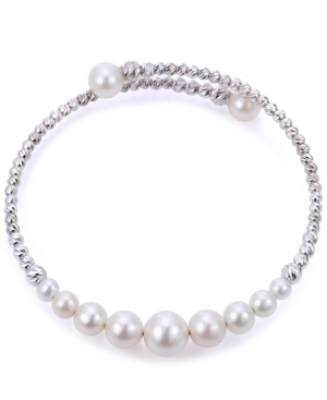 Macy's Cultured Freshwater Pearl (4-8mm) Graduated Cuff Bracelet In Sterling Silver