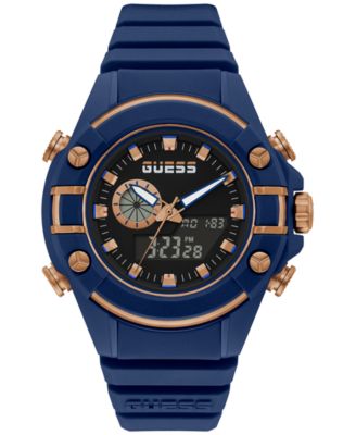 GUESS - Men's Blue Silicone Digital Watch 47mm