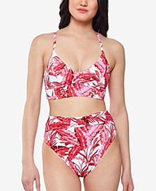 Paradiso Palm Printed Cropped Bikini Top & High-Waist Bikini Bottoms