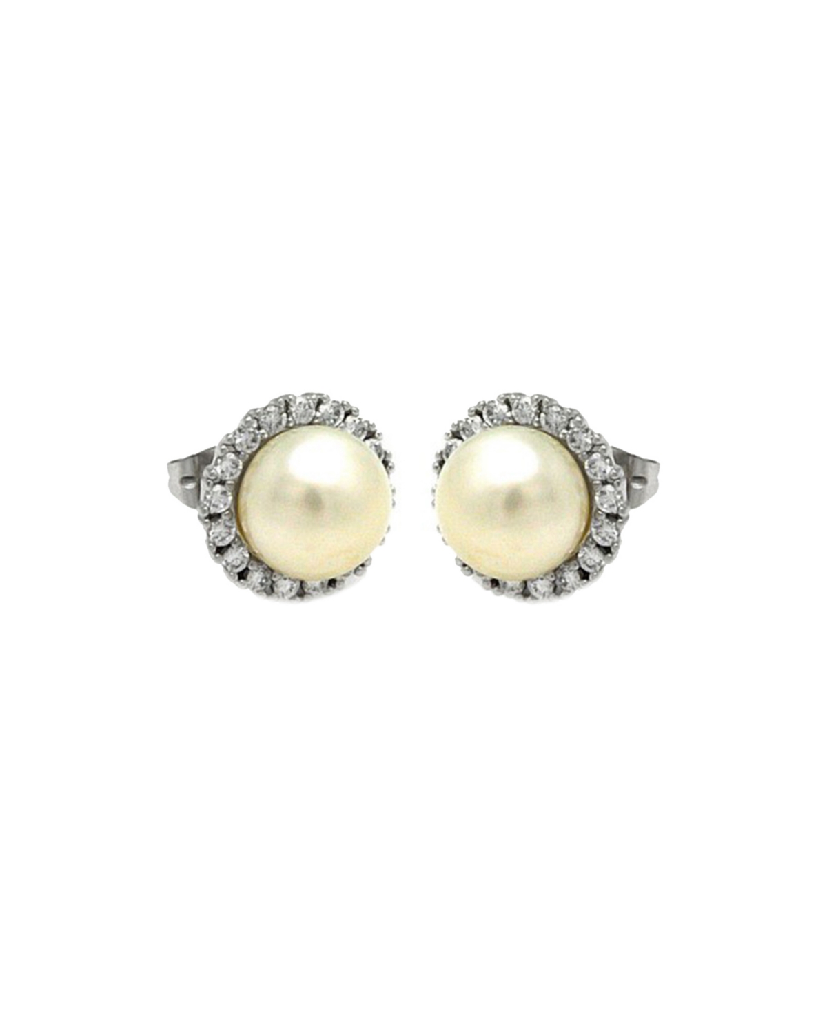 Freshwater Pearl Halo Earrings - Silver-Tone, White