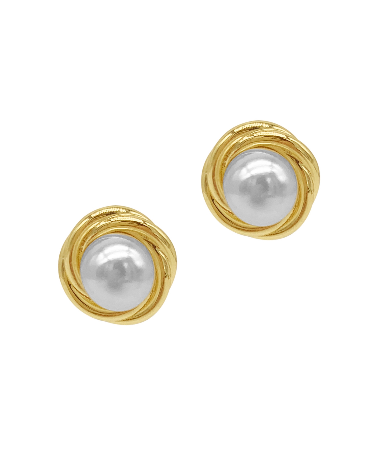 Imitation Pearl Framed Earrings - Yellow Gold-Tone, White