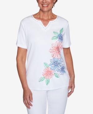 ALFRED DUNNER PLUS SIZE ISLAND HOPPING FLORAL EMBROIDERED TOP
