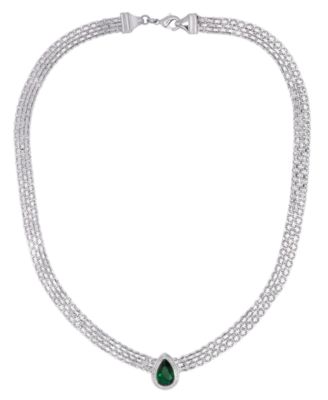 Macy's - Simulated Emerald Halo Pear Bizmark Necklace in Fine Silver Plate