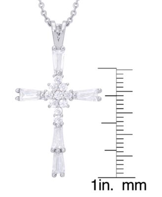 Cubic Zirconia Cross Pendant 18" Necklace in Silver Plate