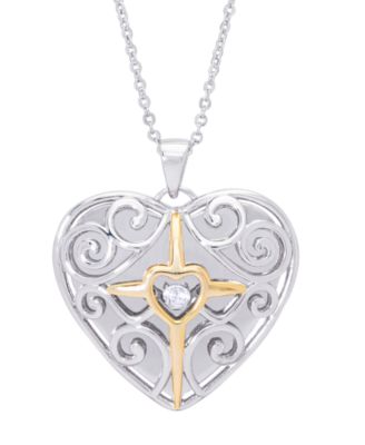 Macy's - Cubic Zirconia Cross In Heart Pendant 18" Necklace in Fine Silver Plate