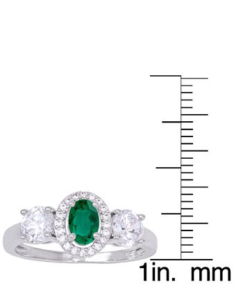 Macy's - Simulated Emerald Oval Halo 3 Piece, Pendant, Earrings and Ring, Set in Fine Silver Plate