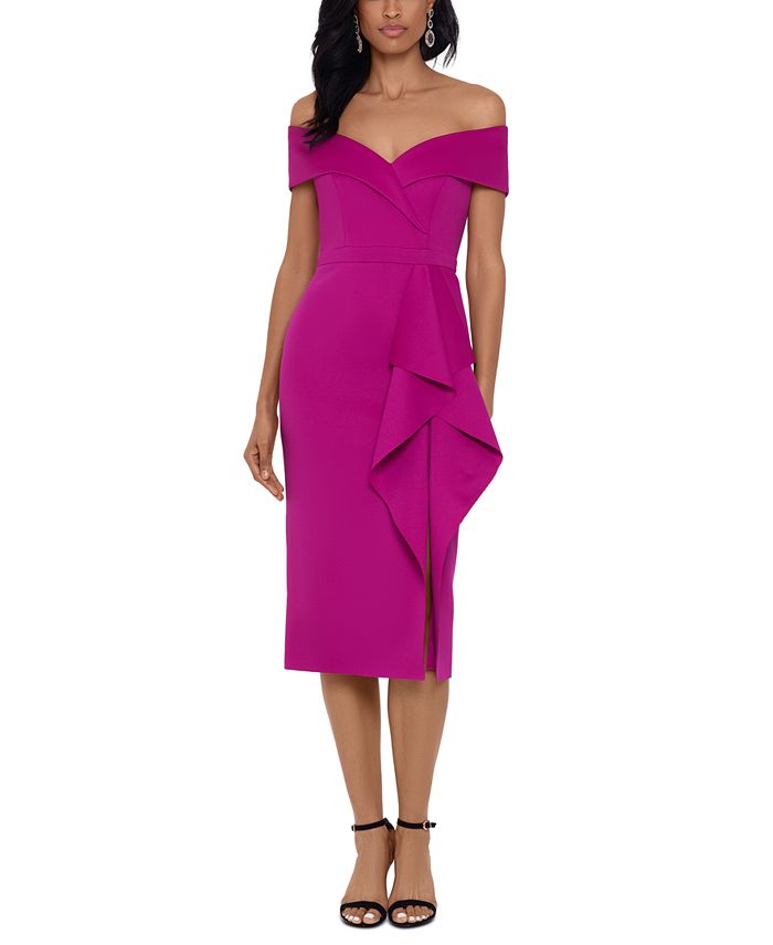 XSCAPE Waterfall-Ruffle Off-the-Shoulder Gown & Reviews - Dresses ...