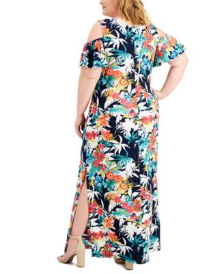 Connected Plus Size Printed Cold-Shoulder Maxi Dress 