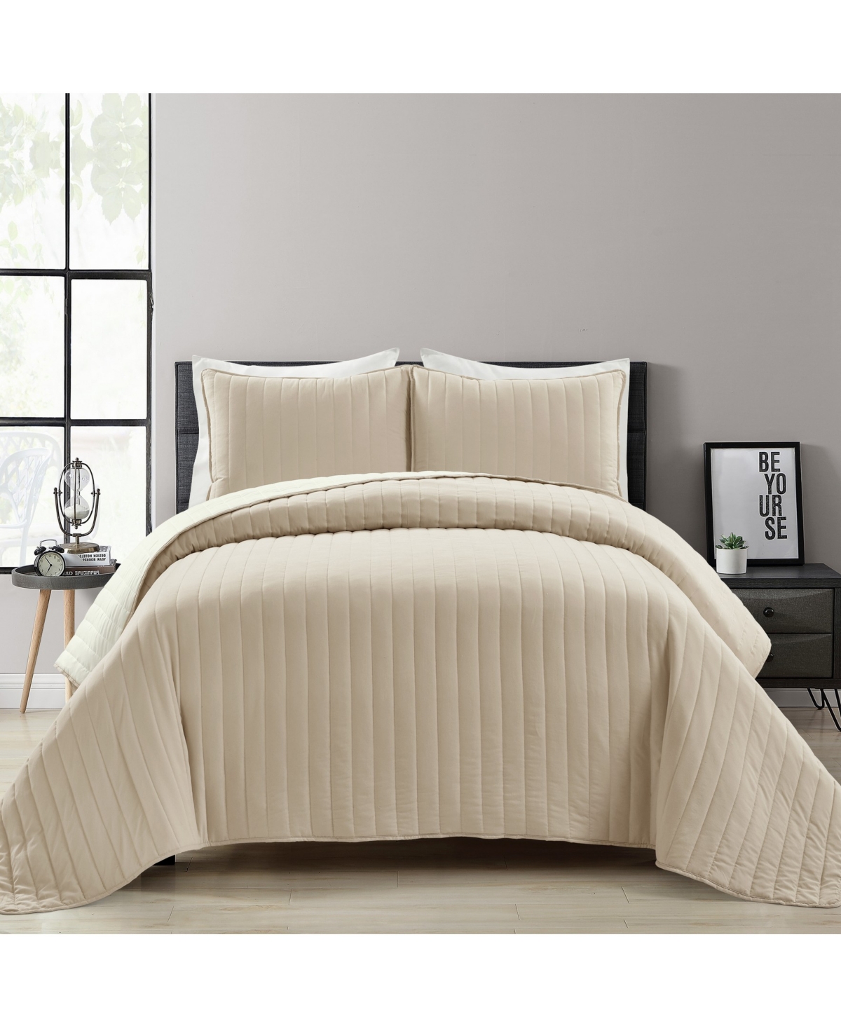 Lush Decor Soft Stripe All Season 3 Piece Quilt Set, Full/ Queen - Ivory