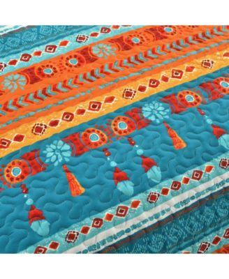 Boho Watercolor Border 3 Piece Quilt Set, Full/Queen