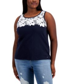 Plus Size Lace Neckline Keyhole Back Tank Top