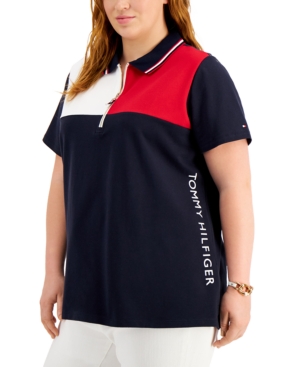 Tommy Hilfiger Plus Size Colorblocked Zip-Front Polo Shirt