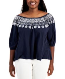 Plus Size Off-The-Shoulder Embroidered Top