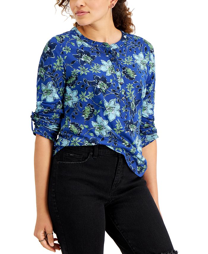 Style & Co Cotton Printed Henley Shirt, Created for Macy's Macy's