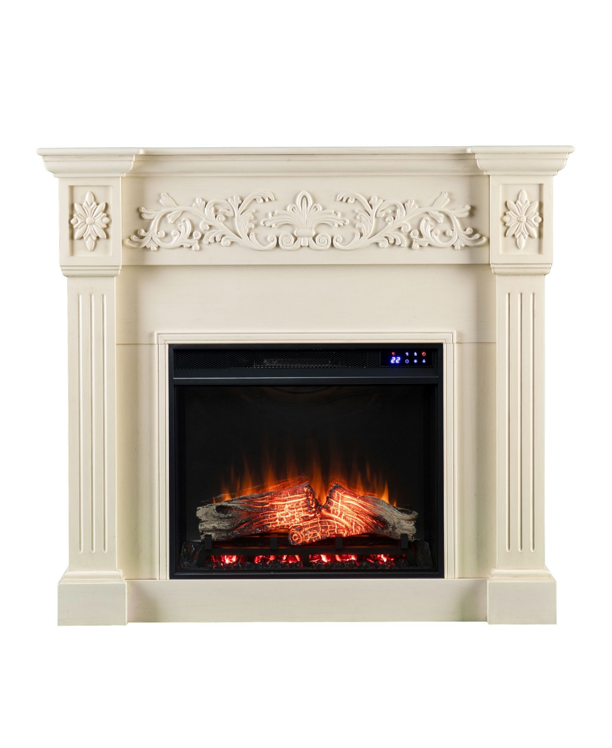 Southern Enterprises Cilt Carved Electric Fireplace In Creamy Brushed Ivory Finish