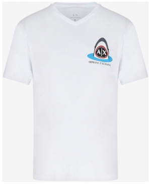 AX Armani Exchange Men's Shark Logo Graphic Pima Cotton V-Neck T-Shirt