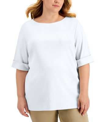 Karen Scott Plus Size Cotton Elbow Sleeve Top Created for Macy s Macy s