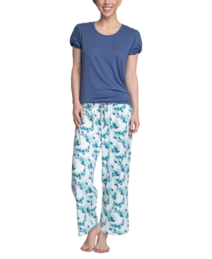 Muk Luks Solid Top & Printed Pants Pajama Set