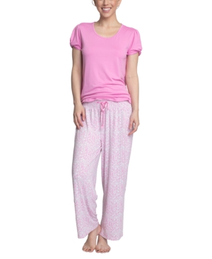Muk Luks Solid Top & Printed Pants Pajama Set