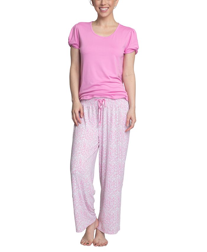 Muk Luks Solid Top & Printed Pants Pajama Set & Reviews - All Pajamas ...