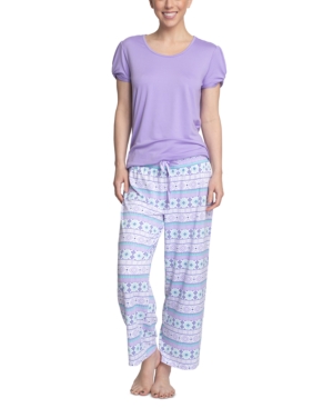 Muk Luks Solid Top & Printed Pants Pajama Set