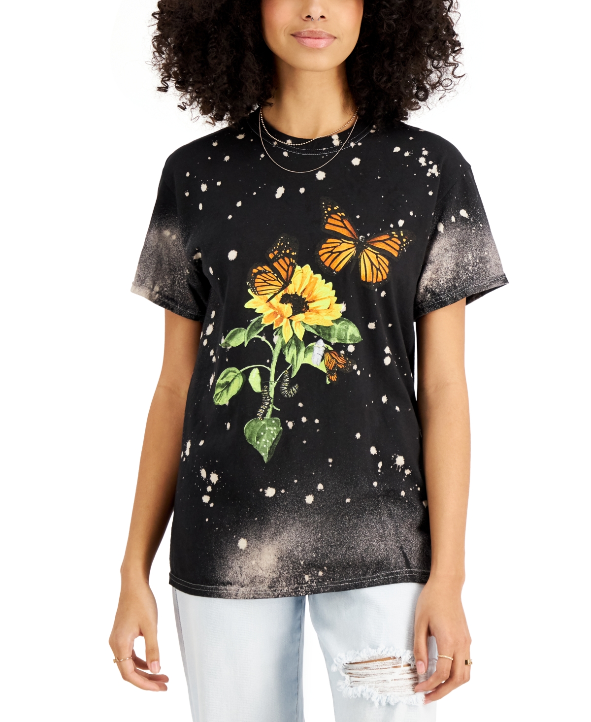 Juniors' Cotton Butterfly-Print T-Shirt - Black