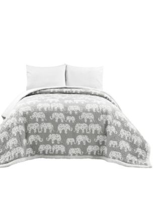 Lush Decor Elephant Parade Sherpa Coverlet Single Bedding