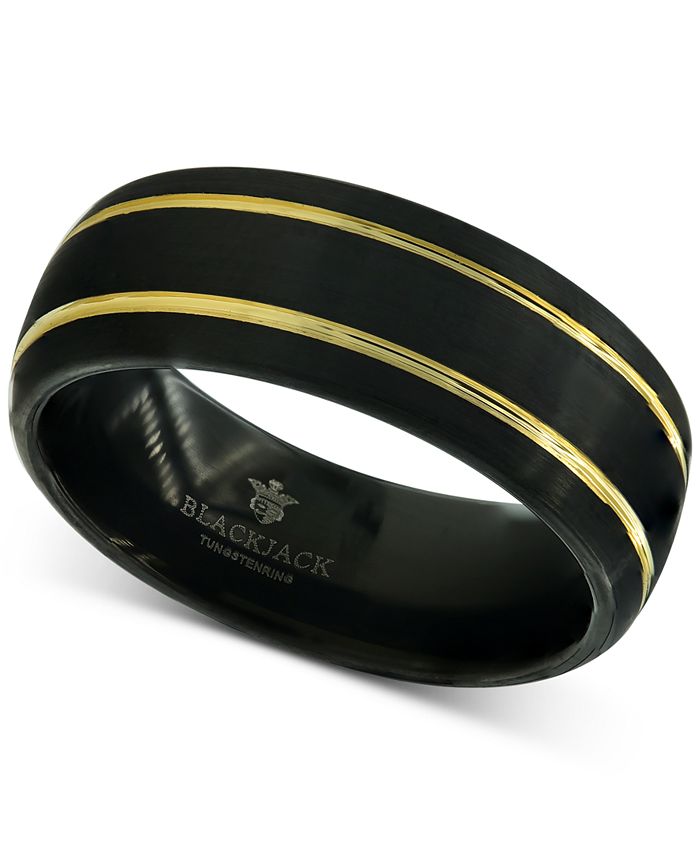 Macy's Men's TwoTone Band in Tungsten & Black & GoldTone IonPlate