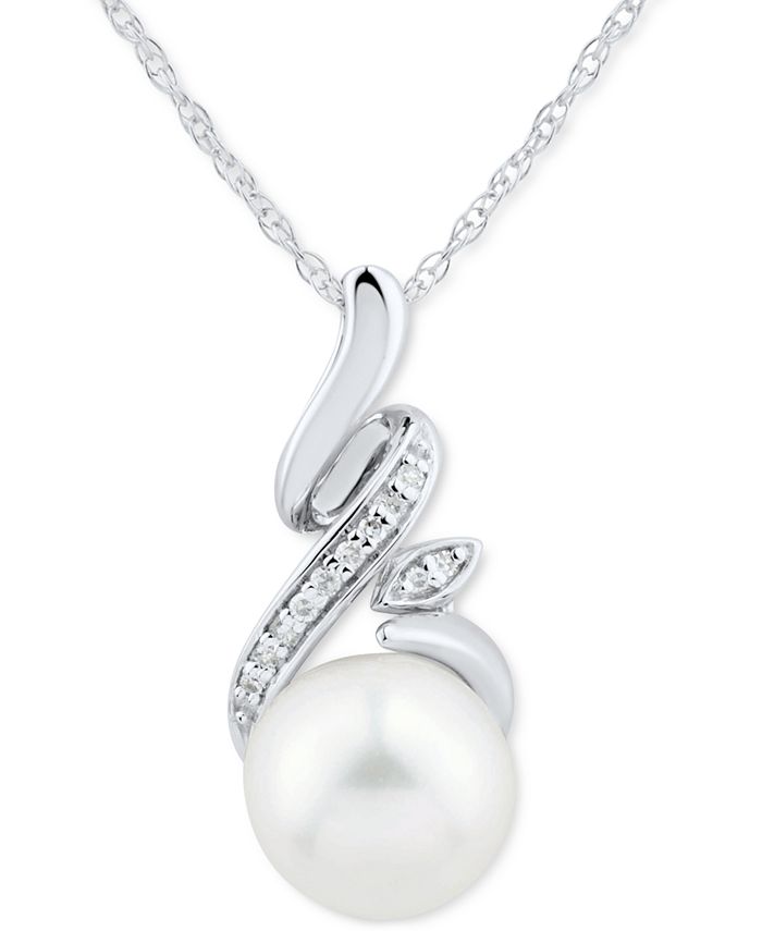 Macy's - Cultured Freshwater Pearl (8mm) & Diamond Accent Swirl 18" Pendant Necklace