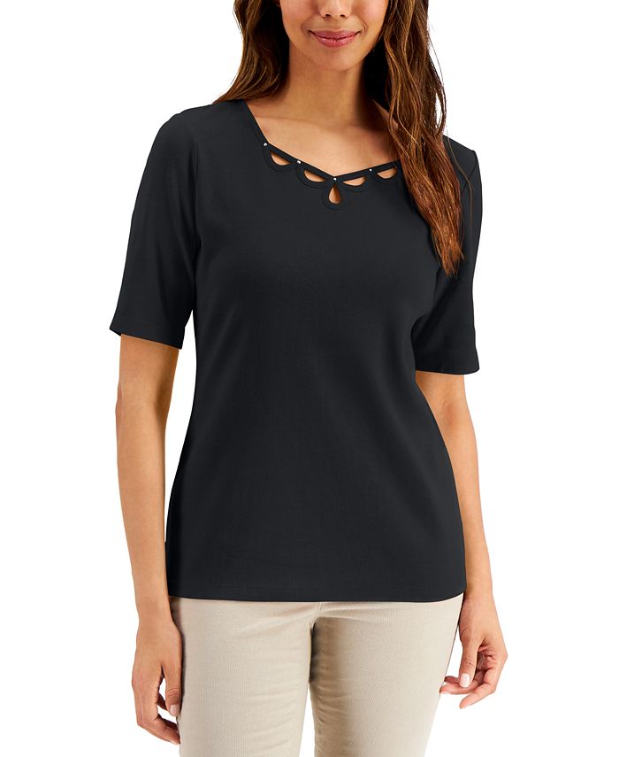 Karen Scott Cotton ElbowSleeve Top, Created for Macy's & Reviews