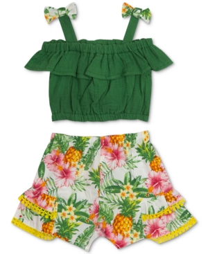 Rare Editions Baby Girls 2-Pc Solid Top & Printed Shorts Set