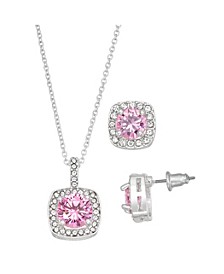 Silver Plate Cubic Zirconia Necklace and Stud Earring Set, 18" + 3" extender 