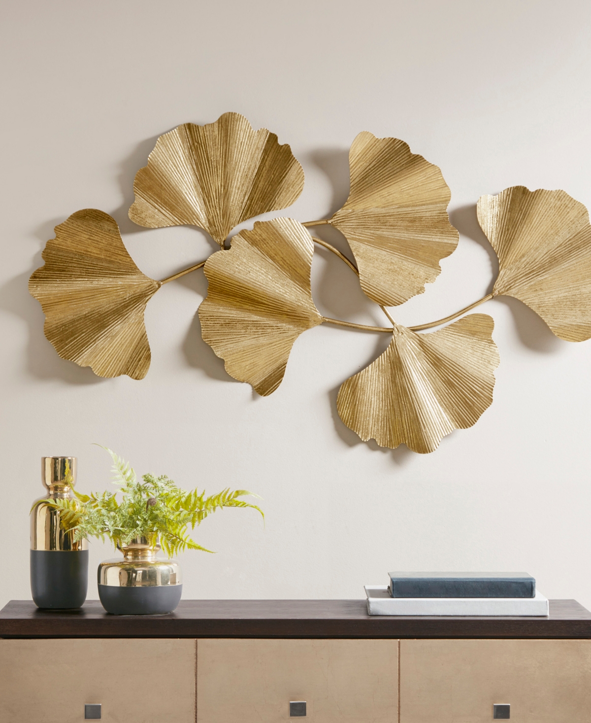 Martha Stewart Collection Faye Gold-Tone Foil Ginkgo Leaf Wall Art, - Gold-Tone