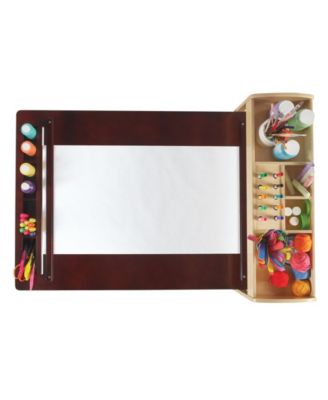 Deluxe Art Center - Natural: Kids Wooden Craft Desk with Shelves, Bins & Paper Roll | Playroom Toddler Table & Chair Set
