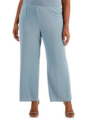 Alex Evenings - Plus Size Metallic-Knit Straight-Leg Pants