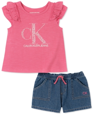 Calvin Klein Baby Girls Cotton T-Shirt & Denim Shorts Set