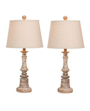 Fangio Lighting Distressed Candlestick Resin Table Lamps, Set Of 2 In Cottage Antique Beige