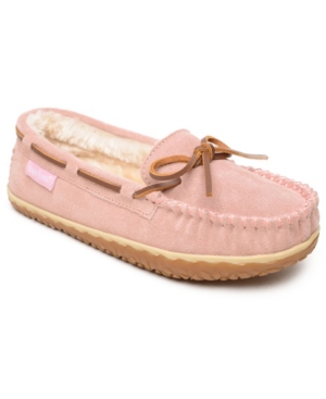 Minnetonka Tilia Faux Fur Lined Moccasin Slipper In Blush