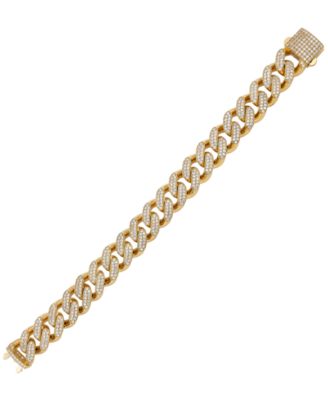 Men's Cubic Zirconia Curb Link Chain Bracelet in 24k Gold-Plated Sterling Silver